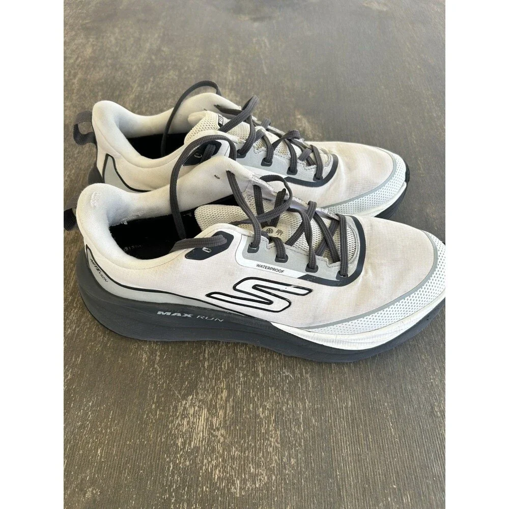 Skechers Max Run Vorteza Waterproof White Sneaker Running Shoes Men's Size 11.5